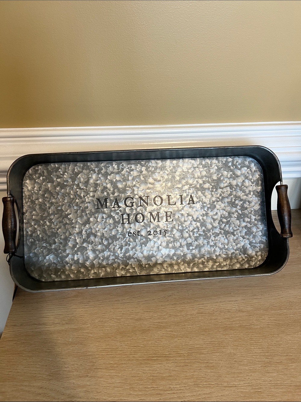 Magnolia Home Galvanized Tray with Dark Wood Handles
